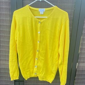 Foxcroft 100% Cotton Cardigan Sweater Yellow Button Front Medium Made in Peru